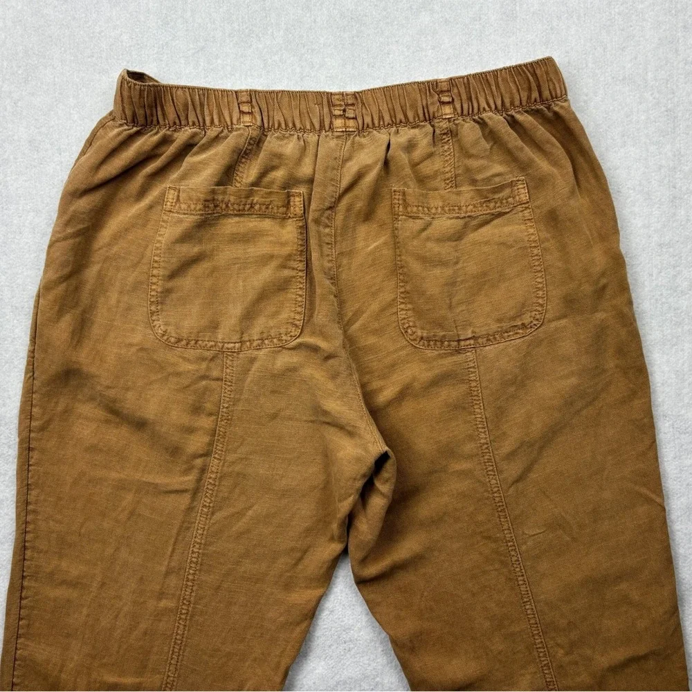 CC California Womens Large Brown Linen Blend Elastic Waist Tapered Ankle Pants